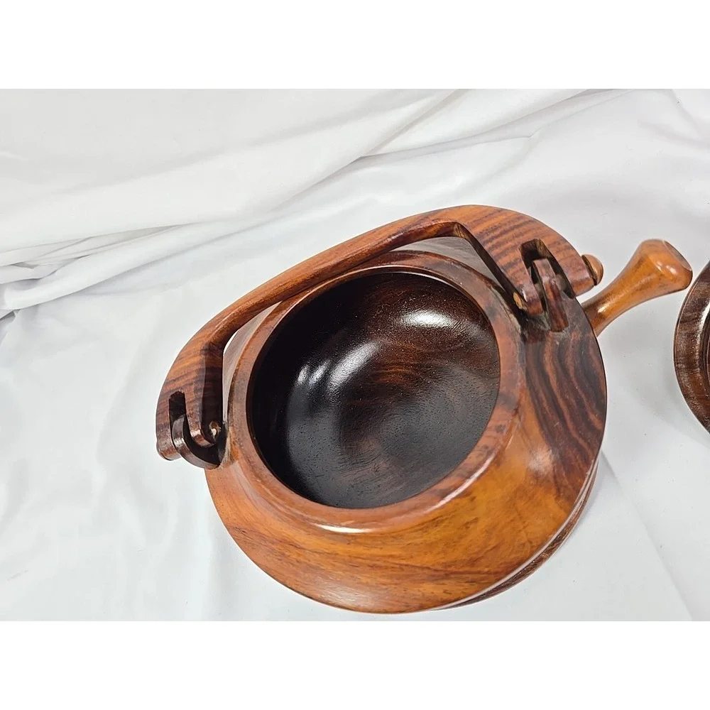 Vtg Teak Wood Hand Carved  Tea Pot Primitive Decor 